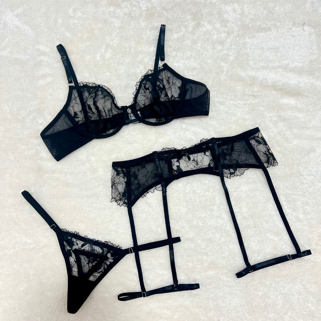 Set Portaligas Balconette RosasNegras