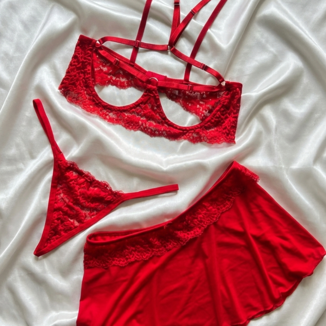 Conjunto Aberturas Rojo con Falda - Leia